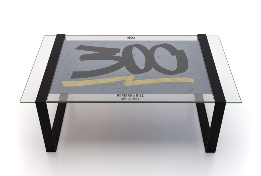 Two £4,250 coffee tables made from UFC event canvases let collectors own rare pieces of fight history featuring the only logo marked sections from UFC 300 and UFC 264 in premium furniture form.