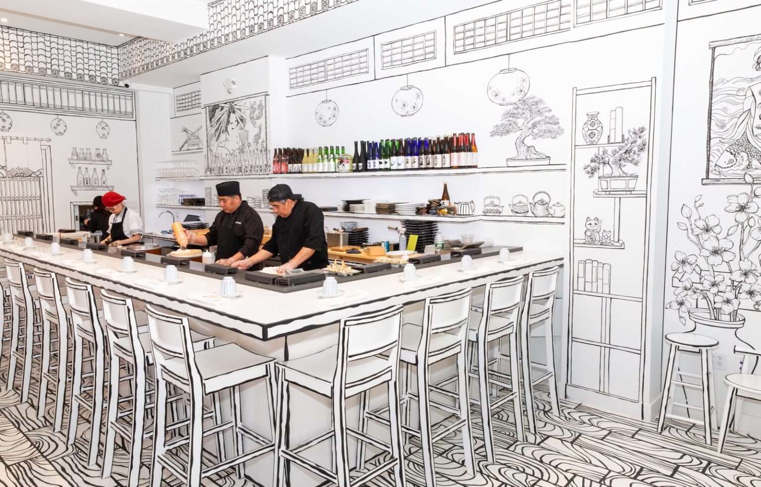Shirokuro in NYC offers an omakase experience inside a hand painted black and white 2D world blending art and dining for a surreal immersive meal unlike anything else today.