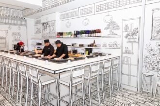 Shirokuro in NYC offers an omakase experience inside a hand painted black and white 2D world blending art and dining for a surreal immersive meal unlike anything else today.