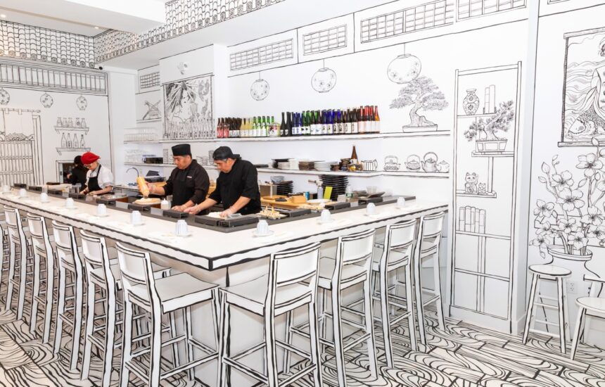 Shirokuro in NYC offers an omakase experience inside a hand painted black and white 2D world blending art and dining for a surreal immersive meal unlike anything else today.