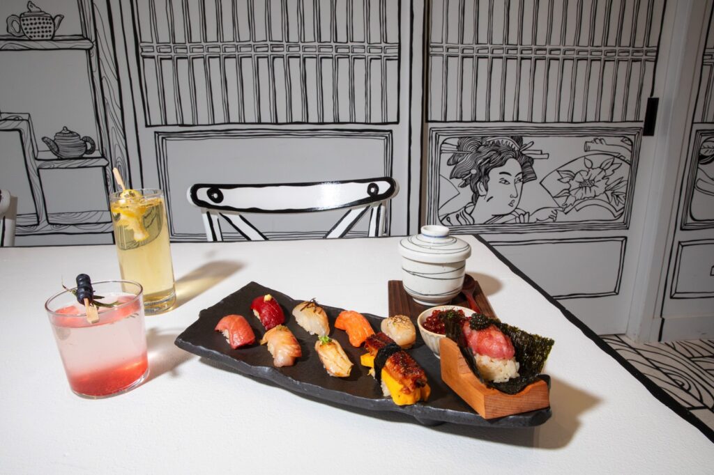 Shirokuro in NYC offers an omakase experience inside a hand painted black and white 2D world blending art and dining for a surreal immersive meal unlike anything else today.