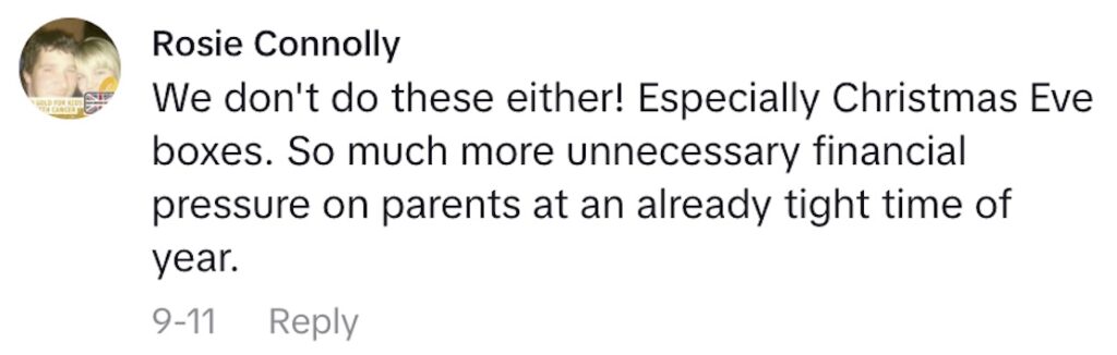 Social media comment on the post of Mum Jamie-lee Birch sparks debate after rejecting pricey advent calendars, North Pole breakfasts and Christmas Eve boxes, calling festive pressures unnecessary.
