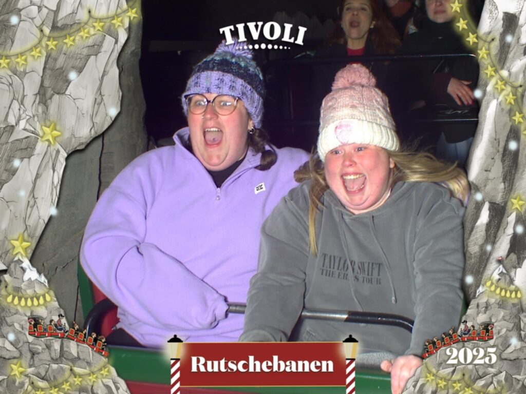 Sasha (L) with her partner, Rhian (R) at the Christmas market in Copenhagen.