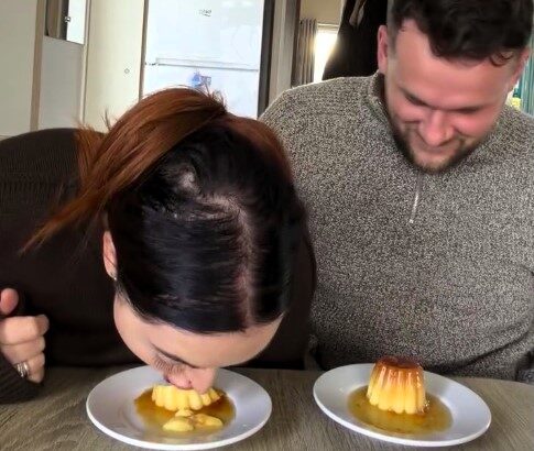 Couple attempt viral crème caramel challenge and end up in chaotic hysterics as their messy pudding fails rack up 89 million views leaving millions crying with laughter at the carnage.