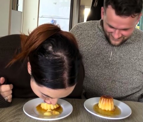 Couple attempt viral crème caramel challenge and end up in chaotic hysterics as their messy pudding fails rack up 89 million views leaving millions crying with laughter at the carnage.