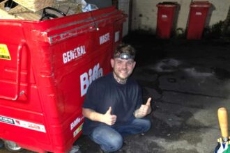 A dumpster diver from Portsmouth makes £600 a month rescuing valuable items like jewellery and designer bags from shop bins using a storage unit to hold his incredible finds.