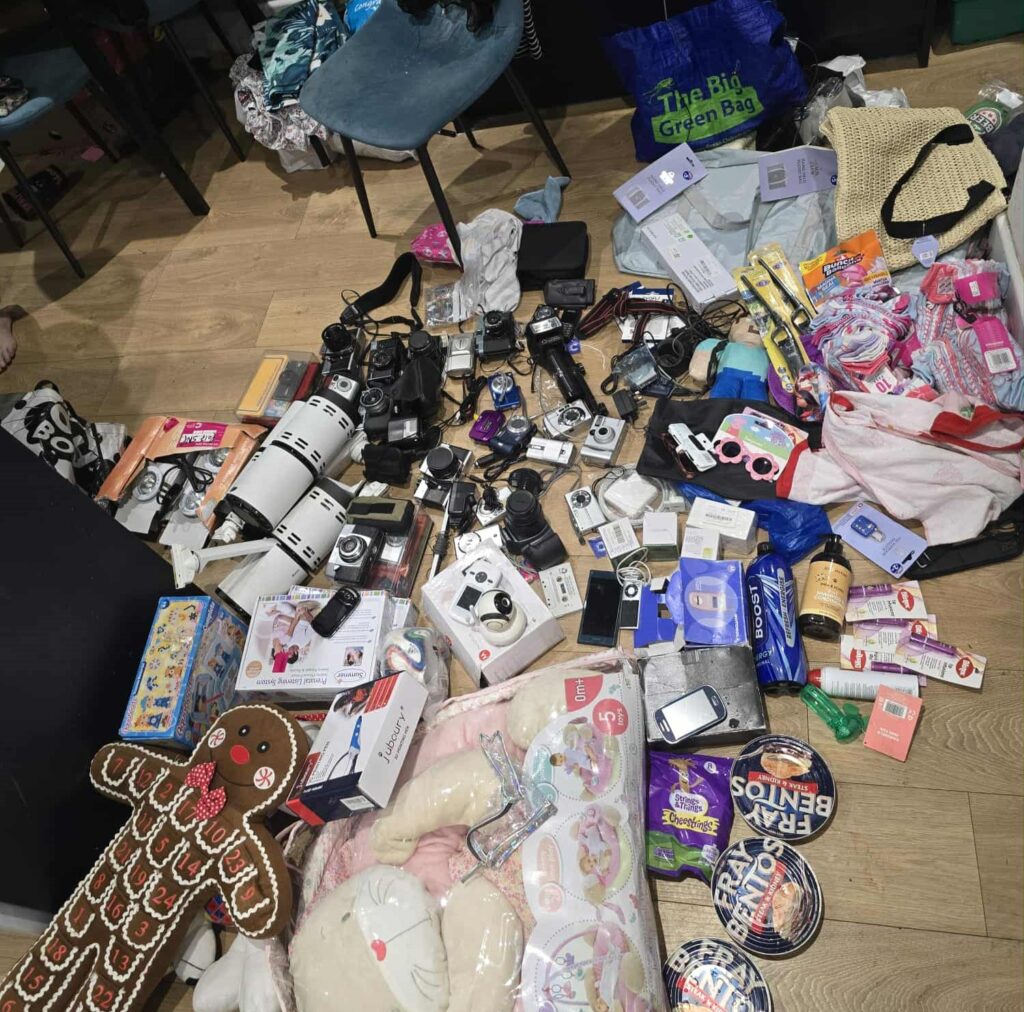 A dumpster diver from Portsmouth makes £600 a month rescuing valuable items like jewellery and designer bags from shop bins using a storage unit to hold his incredible finds.