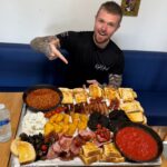 Foodie Kyle Gibson attempts 8,000-calorie breakfast challenge with 10 of everything but quits after 18 minutes. The £35 feast remains unbeaten at Houghton Health Box.