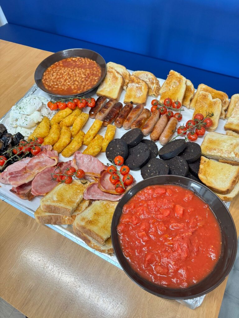 Foodie Kyle Gibson attempts 8,000-calorie breakfast challenge with 10 of everything but quits after 18 minutes. The £35 feast remains unbeaten at Houghton Health Box.