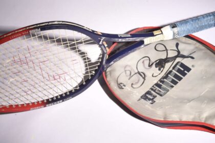 One of Boris Becker’s 1988 Puma tennis racquets, used at the World Championship Finals, is set to fetch up to £10,000 at auction alongside his trophies and memorabilia.