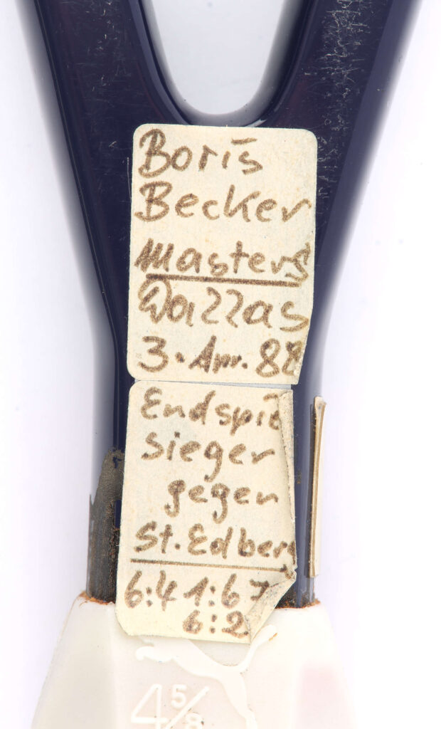 One of Boris Becker’s 1988 Puma tennis racquets, used at the World Championship Finals, is set to fetch up to £10,000 at auction alongside his trophies and memorabilia.