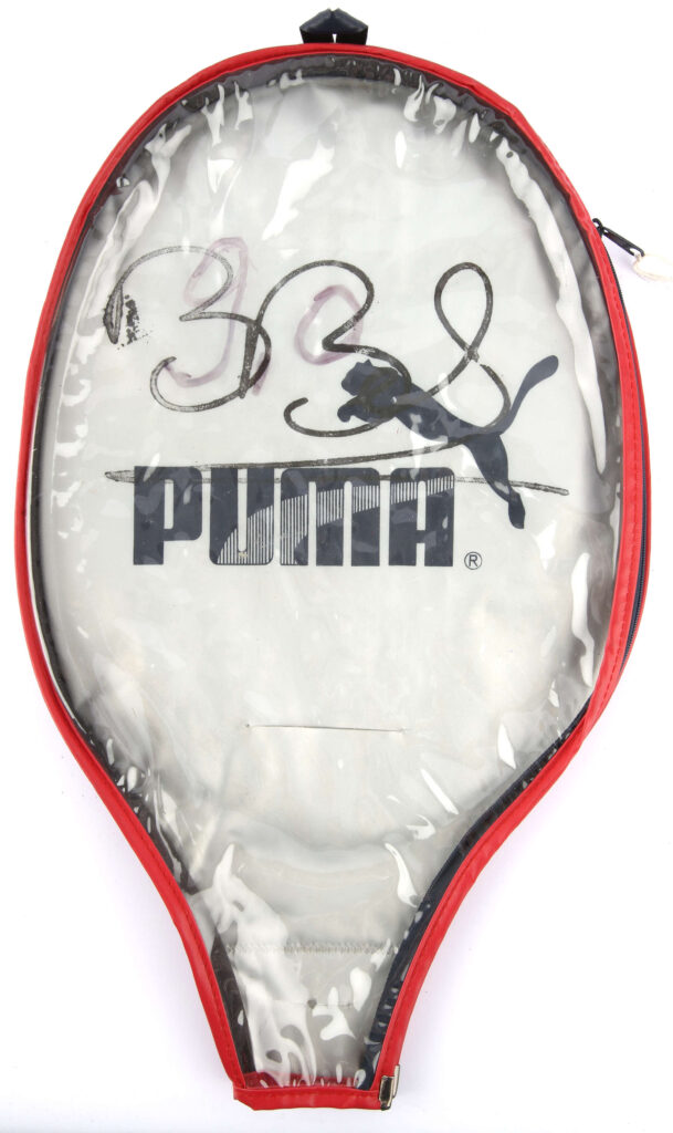 One of Boris Becker’s 1988 Puma tennis racquets, used at the World Championship Finals, is set to fetch up to £10,000 at auction alongside his trophies and memorabilia.