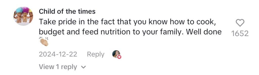 Social media comment on the post of Frugal mum Charlene Woracker shows how to cook a full Christmas dinner for a family of four for just 10 pounds proving budget friendly festive meals can still be delicious and joyful.