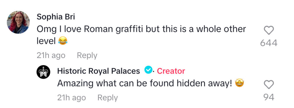 Social media comment on the post of Historians uncover hidden 1626 graffiti behind Hampton Court Palace panelling revealing a rare hand drawn sketch that offers a fascinating glimpse into life centuries ago.