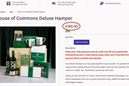 The House of Commons Christmas hamper costs £180 but buying the 13 items separately totals £150, meaning shoppers pay £30 extra just for the wooden box packaging.