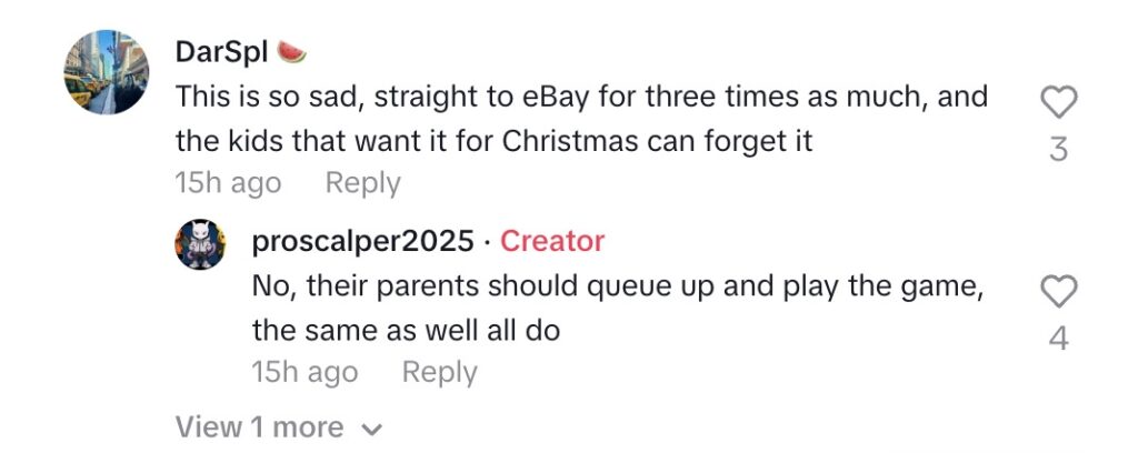 Social media comment on the post of Crowds queued for hours outside Costco Wembley as chaos erupted over the Prismatic Evolutions Pokémon card bundle sparking frustration as shoppers feared resellers would spoil Christmas.