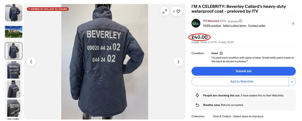 ITV is selling I’m a Celebrity jungle outfits on eBay from Richard Madeley’s gilet to Frankie Bridge’s T shirt with preloved items starting at 15 pounds as fans snap up dirty iconic gear.