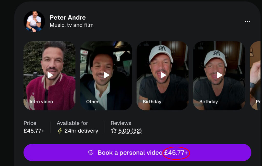 Junior Andre launches affordable Cameo videos from £26 offering personalised messages for fans as his popularity rises while undercutting parents Katie Price and Peter Andre online.