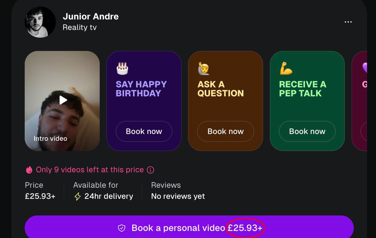 Junior Andre launches affordable Cameo videos from £26 offering personalised messages for fans as his popularity rises while undercutting parents Katie Price and Peter Andre online.