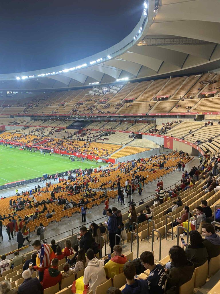 A budget savvy football fan ticks off European stadiums with an extreme day trip to Seville spending just £166 on flights match ticket food and travel while sleeping in the airport.