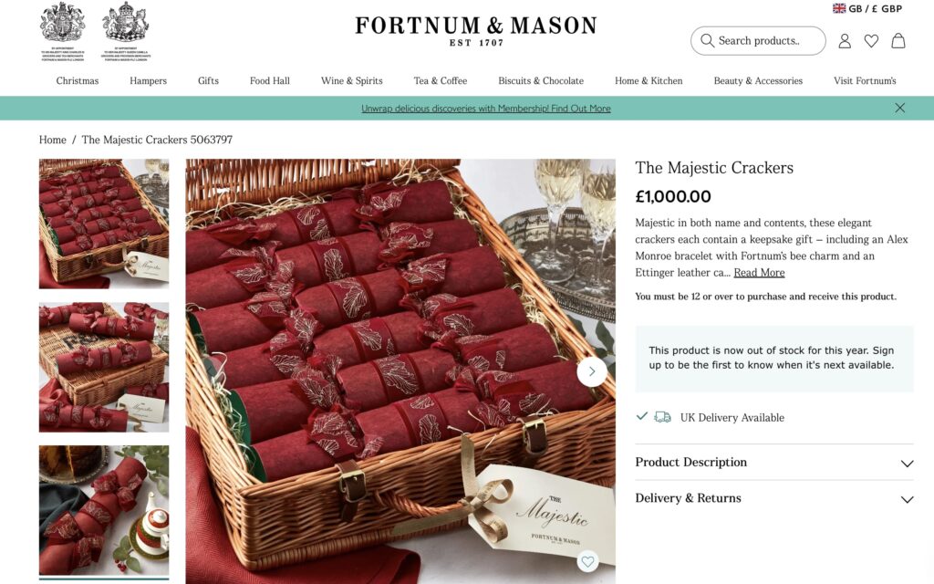 Fortnum and Mason's £1,000 luxury Christmas crackers packed with designer gifts sold out fast leaving shoppers stunned as they look ahead to the 2026 release.