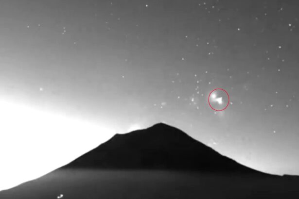 Two triangle shaped UFOs filmed rising from Mexicos Popocatepetl volcano spark wild theories as mysterious glowing objects appear minutes apart above one of the nations most active peaks.