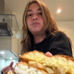 Melanie Blatt prepares deep-fried rice pudding burger, topped with caramelised cinnamon apples and served with chocolate dipping sauce.