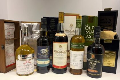 A rare 20000 pound whisky collection of 60 Scottish malts including Macallan Cask Strength and bottles from lost distillery Banff hits auction hailed as a dream for collectors and connoisseurs.