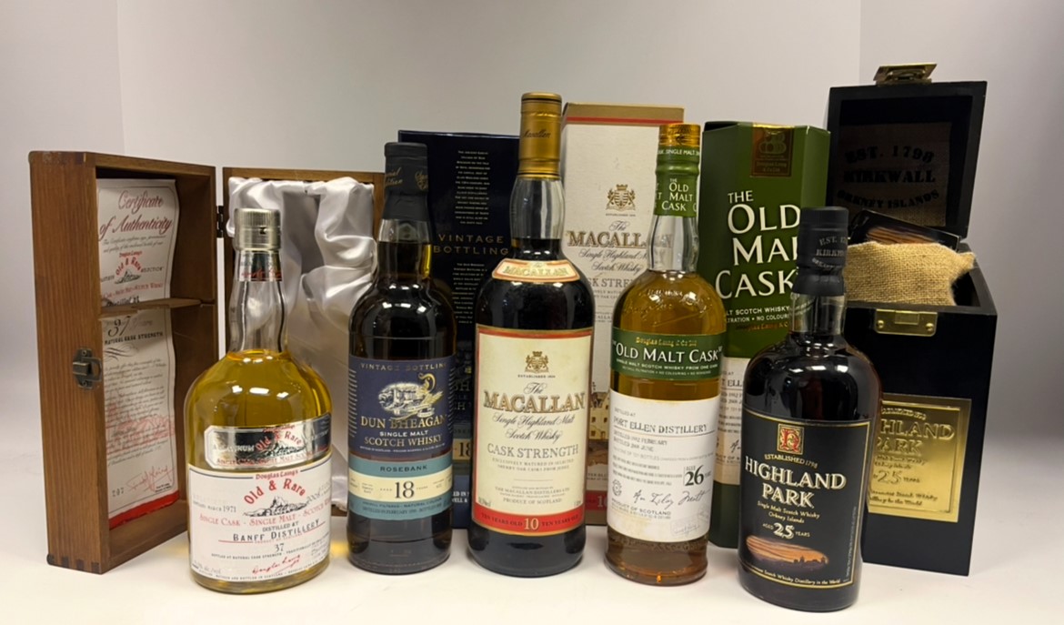 A rare 20000 pound whisky collection of 60 Scottish malts including Macallan Cask Strength and bottles from lost distillery Banff hits auction hailed as a dream for collectors and connoisseurs.