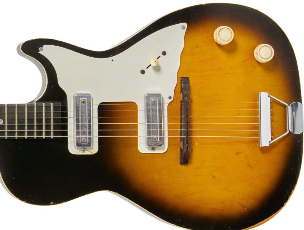 Brian Jones’s original Harmony Stratotone guitar played on the Rolling Stones’ first single heads to auction expected to reach £300000 as part of a major memorabilia sale in Dallas.