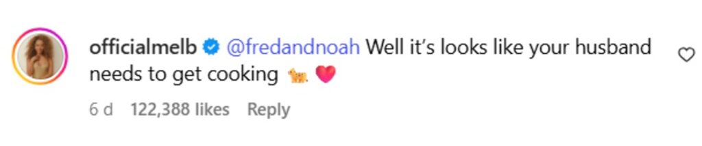 Social media comment on the post of A mum got her husband to cook for a month after Mel B replied to her viral Instagram bet - the Spice Girl’s comment sparked millions of views and plenty of laughter.