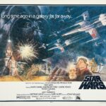 The poster of the iconic 1977 film, now called Star Wars Episode IV: A New Hope, featuring Luke Skywalker, Princess Leia, Darth Vader, R2-D2, C-3PO and Obi-Wan Kenobi.