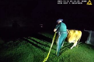 Runaway cow dubbed Pumpkin causes chaos in Palm Beach County as cops chase wrangle and befriend the escapee in a viral encounter that left locals amused and social media buzzing.
