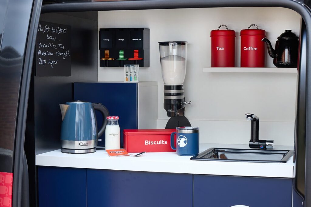 Vauxhall unveils electric Vivaro with built in tea station giving tradies a kettle fridge and sink for perfect brews on the go plus a 219 mile range.