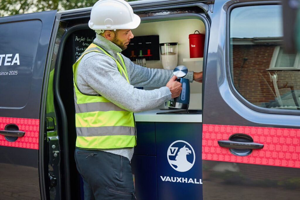 Vauxhall unveils electric Vivaro with built in tea station giving tradies a kettle fridge and sink for perfect brews on the go plus a 219 mile range.