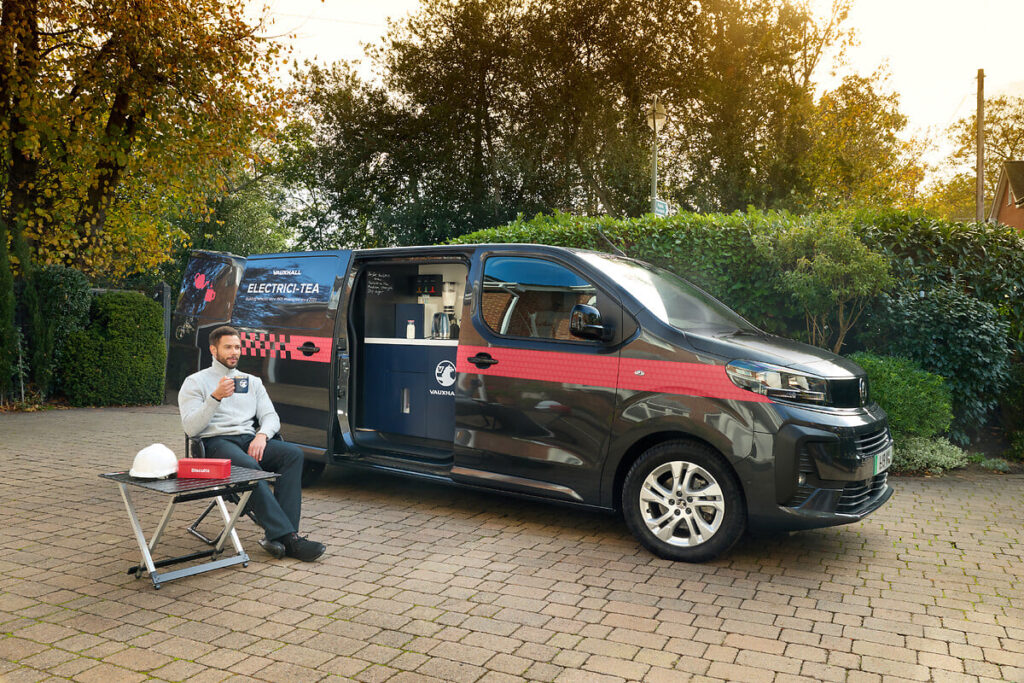 Vauxhall unveils electric Vivaro with built in tea station giving tradies a kettle fridge and sink for perfect brews on the go plus a 219 mile range.