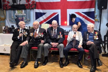 Five World War II veterans with a combined age of 505 formed the world’s oldest boy band after singing Vera Lynn’s We’ll Meet Again at a Remembrance lunch in Essex.
