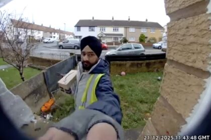 Amazon delivery driver caught on Ring doorbell having meowing conversation with customer's cat while waiting at the door in heartwarming Blackpool moment that delighted viewers.