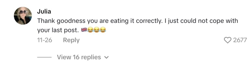 Social media comment on the post of American in the UK sparks outrage after eating a Terrys Chocolate Orange whole then issues a playful apology as Brits teach him the proper way to tap unwrap and enjoy the festive classic.