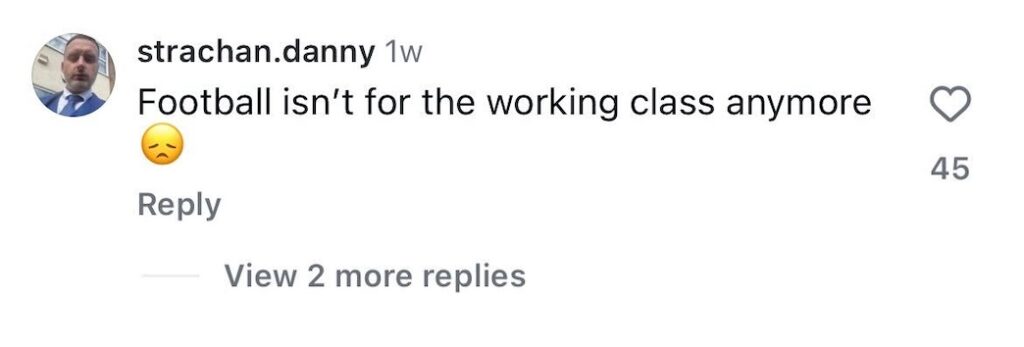 Social media comment on the post of Arsenal fans were stunned after being charged £18.60 for a chicken burger and pint at the Emirates, sparking claims that football is no longer affordable for the working class.