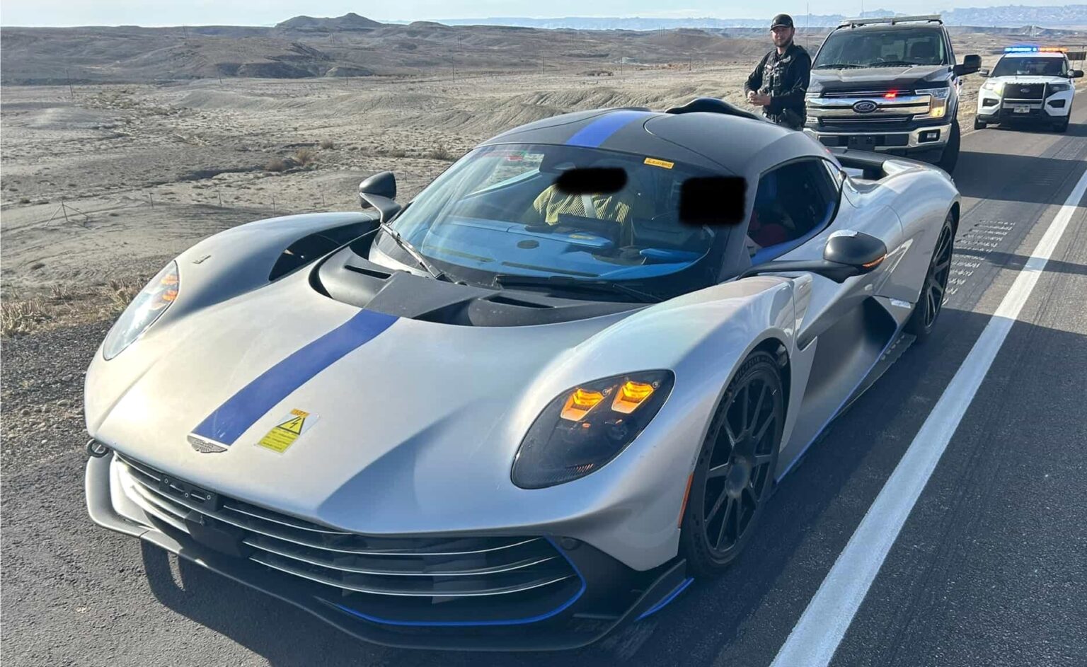 A £1.1m Aston Martin Valhalla prototype packing 1000 horsepower was pulled over in Utah for reckless driving giving officers a rare chance to stop the futuristic supercar mid test run.