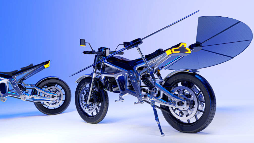 The Solaris is the world’s first self charging solar powered motorcycle with retractable solar wings, zero fuel costs and off grid freedom, redefining future sustainable travel.