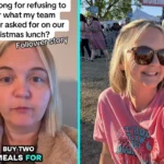 Boss sparks viral debate after refusing to pay for two Christmas lunches for one staff member as TikTok viewers clash over entitlement workplace etiquette and fairness.