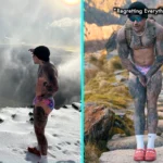 A British fitness coach stunned viewers by climbing Mount Snowdon in skimpy pants and Crocs battling snow and 40mph winds as part of a viral social media challenge.