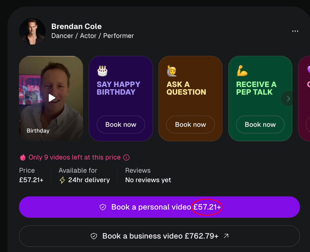 Ex Strictly star Brendan Cole joins Cameo selling £60 personalised videos for fans offering birthday and celebratory messages as he cashes in during the latest Strictly series.