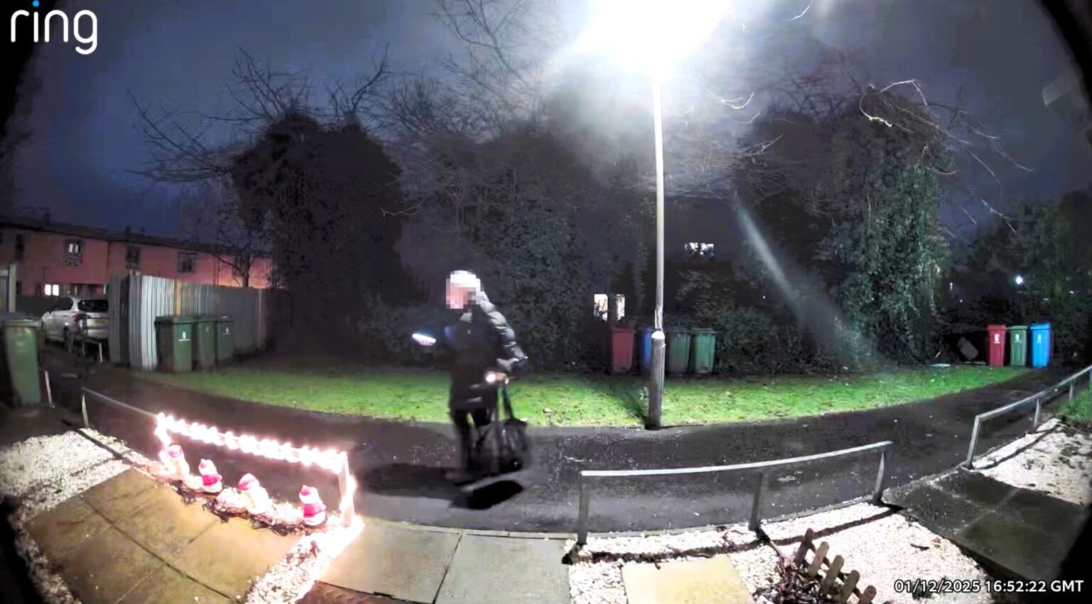 Motion sensor Santa makes elderly woman jump in viral doorbell clip as a family in Stirling bursts into laughter over their decades old dancing Christmas decoration surprising passersby.