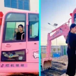 A Chinese construction worker went viral after painting her digger Hello Kitty pink to break stereotypes and bring romance to building sites, despite her husband being upset with the transformation.