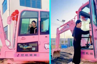 A Chinese construction worker went viral after painting her digger Hello Kitty pink to break stereotypes and bring romance to building sites, despite her husband being upset with the transformation.