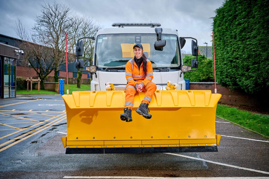 Freezing winter nights shine brighter as one of Britains only women gritter drivers keeps roads safe while juggling horses showjumping and on call shifts nationwide UK!.