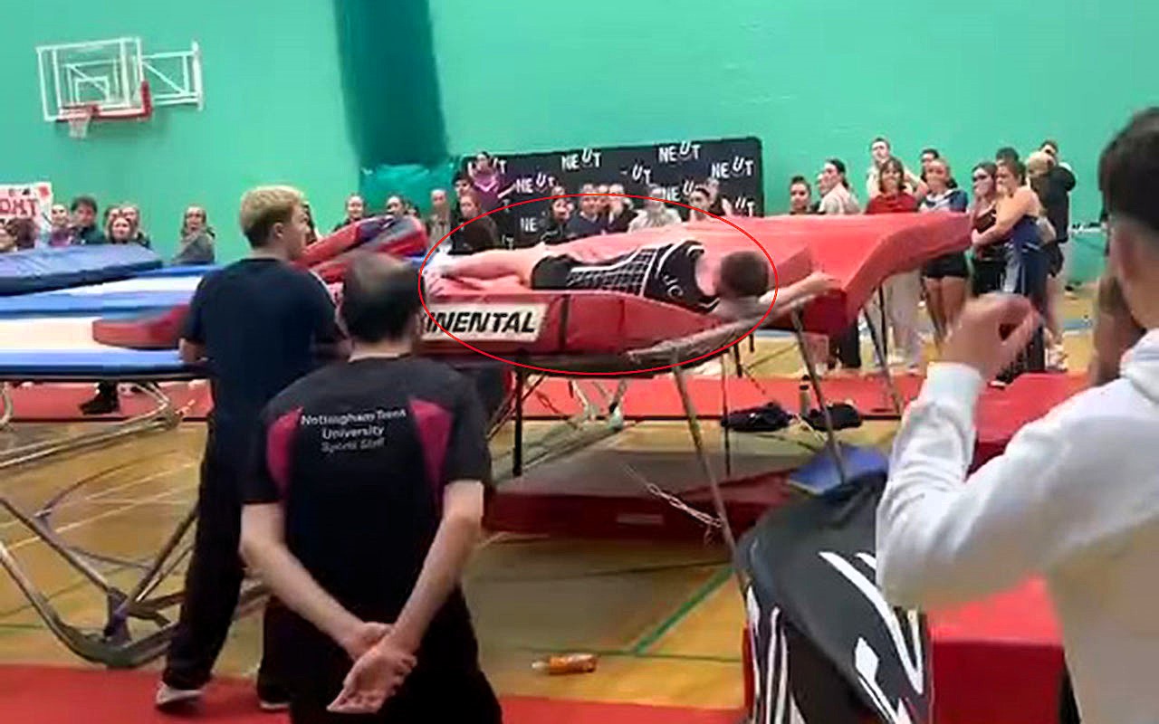 A Liverpool gymnast briefly knocked out mid routine rebounds minutes later to land a 14.0 difficulty record nine double somersaults and a triple stunning viewers with his determination.